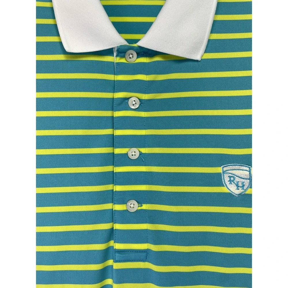 RLX Ralph Lauren Round Hill CC Mens Large Green/Yellow Striped Golf Polo (BB19) - Picture 2 of 6
